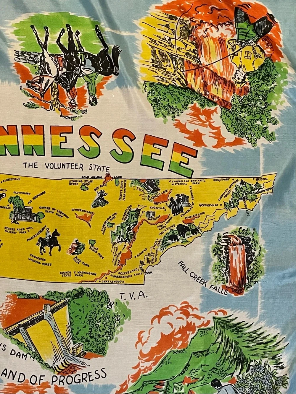 Rare Vintage 50s Tennessee Souvenir Silk Scarf Large 34 In Fair Condition